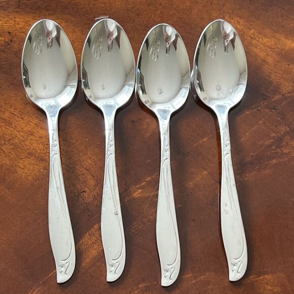 4 Vintage Insico Spoons Stainless Flatware Woodlore Interntional Silver - Picture 1 of 7